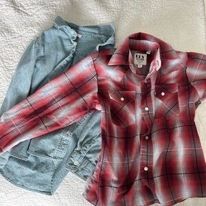 Red Plaid Kids Shirt and Denim button up